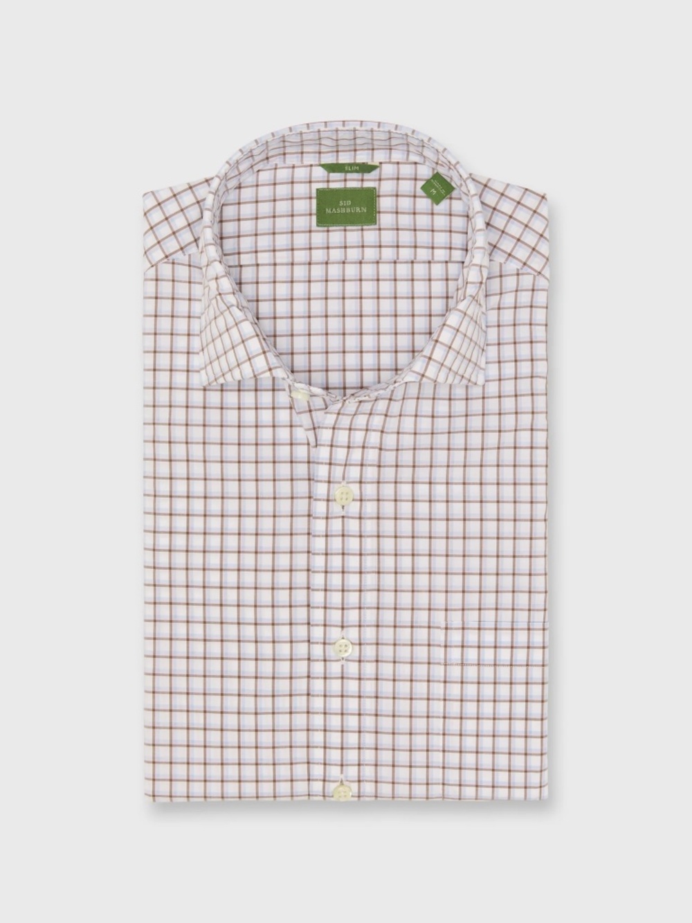 Sid Mashburn Slim-Fit Spread Collar Poplin Shirt XL Brown/Sky/Pink Windowpane